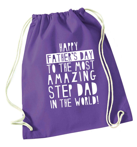 Happy Father's day to the best step dad in the world purple drawstring bag