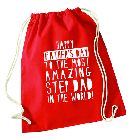 Happy Father's day to the best step dad in the world red drawstring bag 