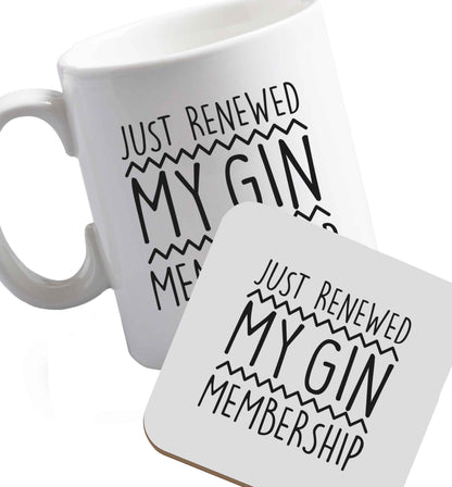 10 oz Just Renewed my Gin Membership ceramic mug and coaster set right handed