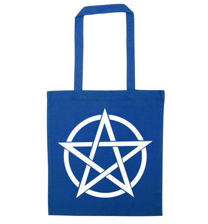 Pentagram symbol blue tote bag