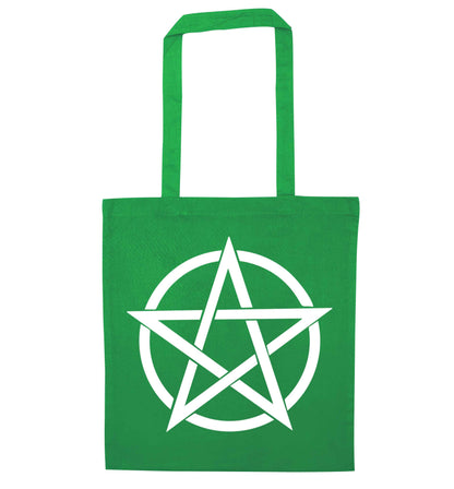 Pentagram symbol green tote bag