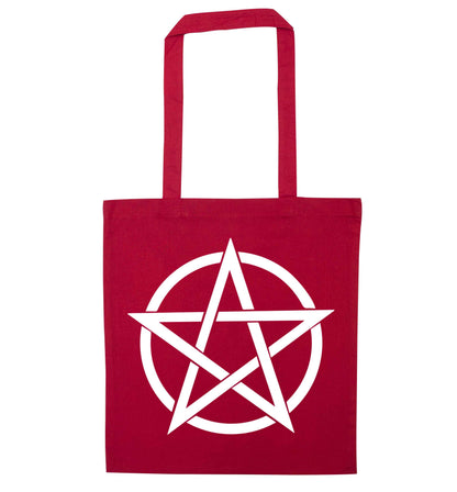 Pentagram symbol red tote bag