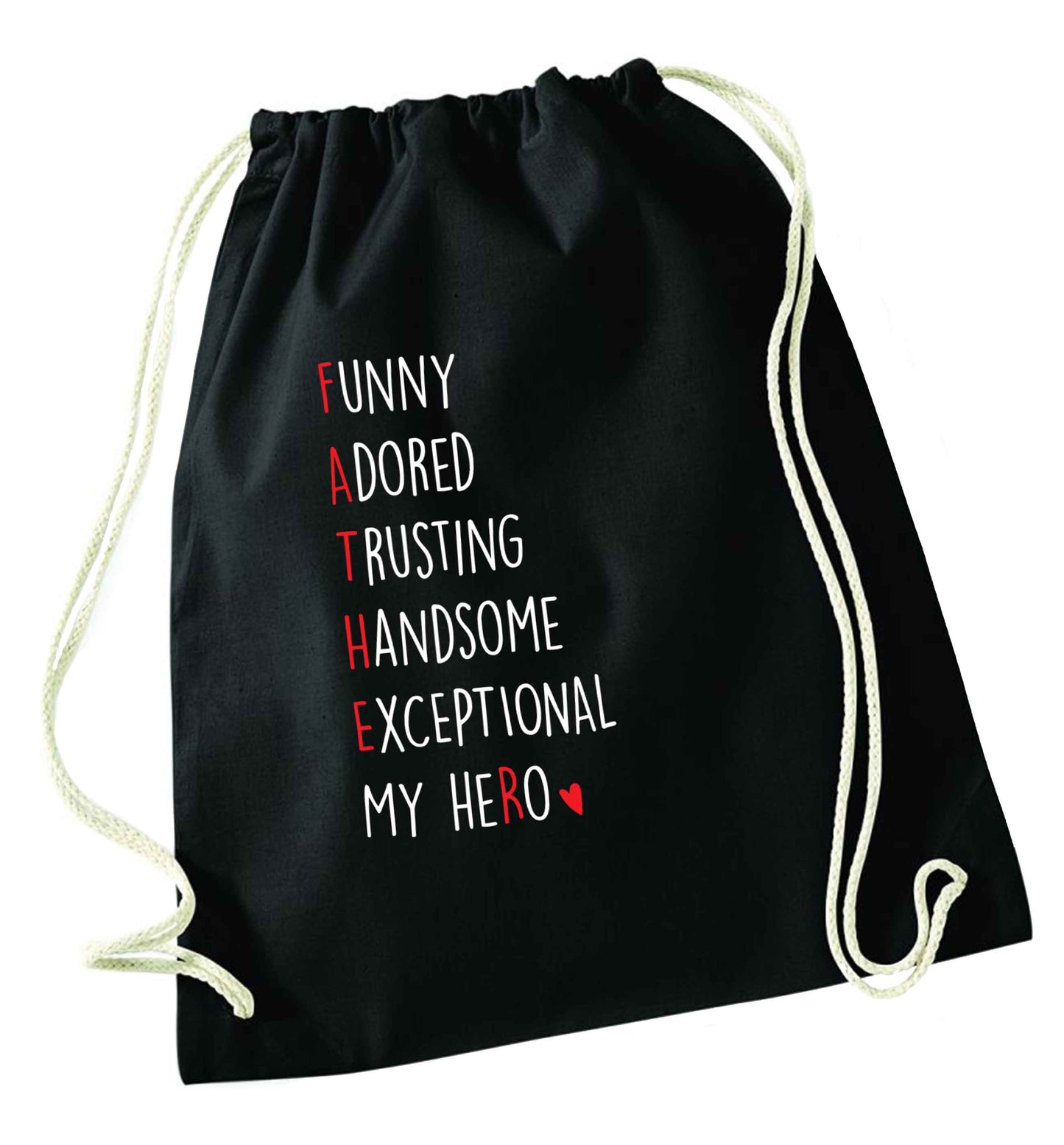 Father meaning hero acrostic poem black drawstring bag