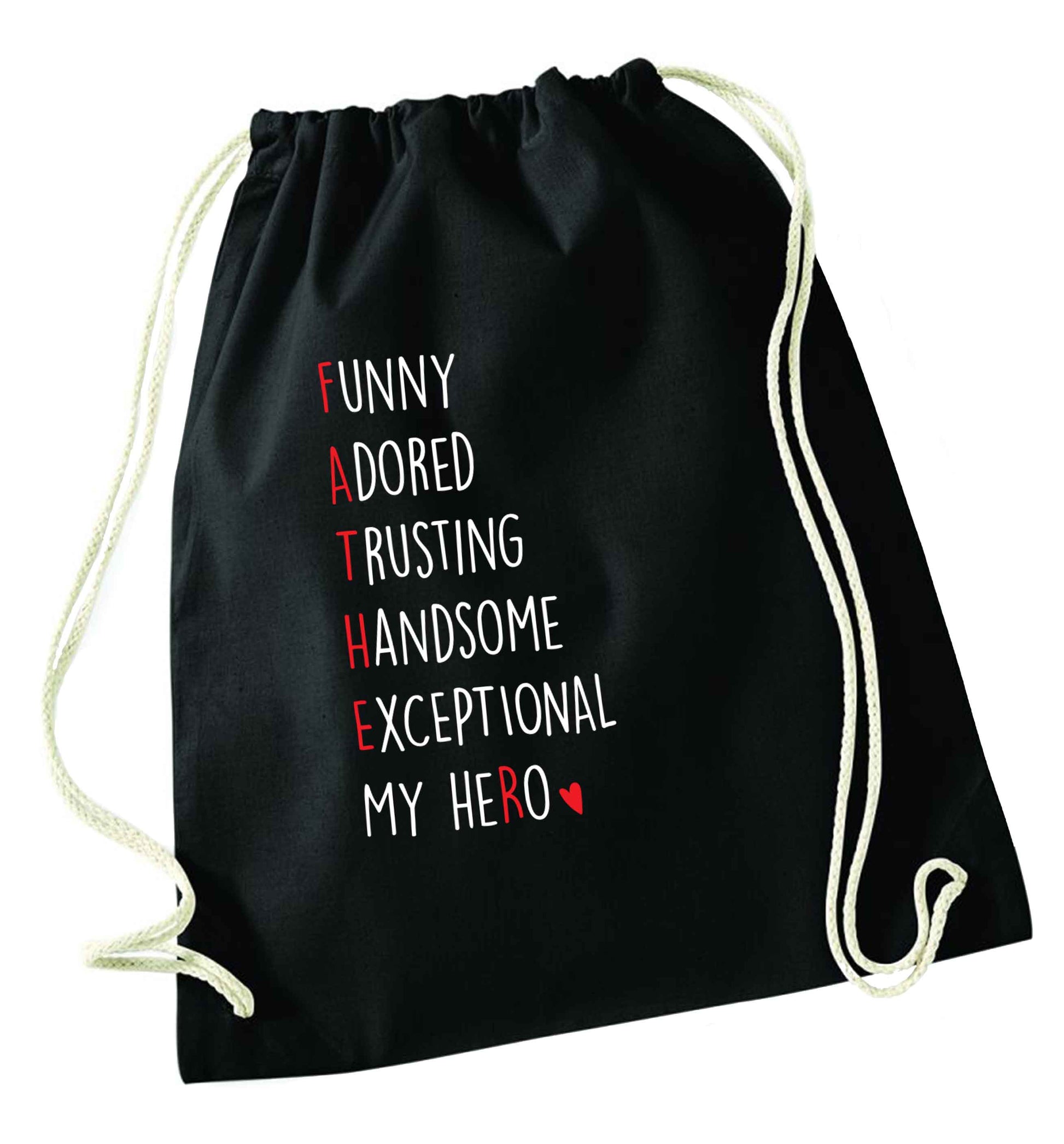 Father meaning hero acrostic poem black drawstring bag