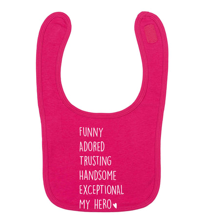Father meaning hero acrostic poem dark pink baby bib