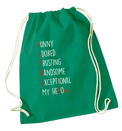 Father meaning hero acrostic poem green drawstring bag
