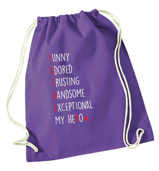 Father meaning hero acrostic poem purple drawstring bag