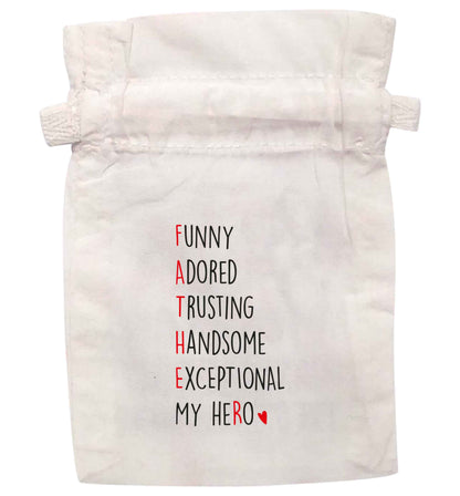 Father meaning hero acrostic poem | XS - L | Pouch / Drawstring bag / Sack | Organic Cotton | Bulk discounts available!