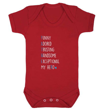Father, funny adored trusting handsome exceptional my hero baby vest red 18-24 months