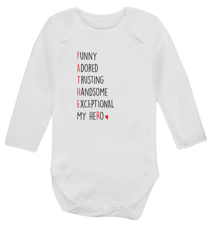Father, funny adored trusting handsome exceptional my hero baby vest long sleeved white 6-12 months
