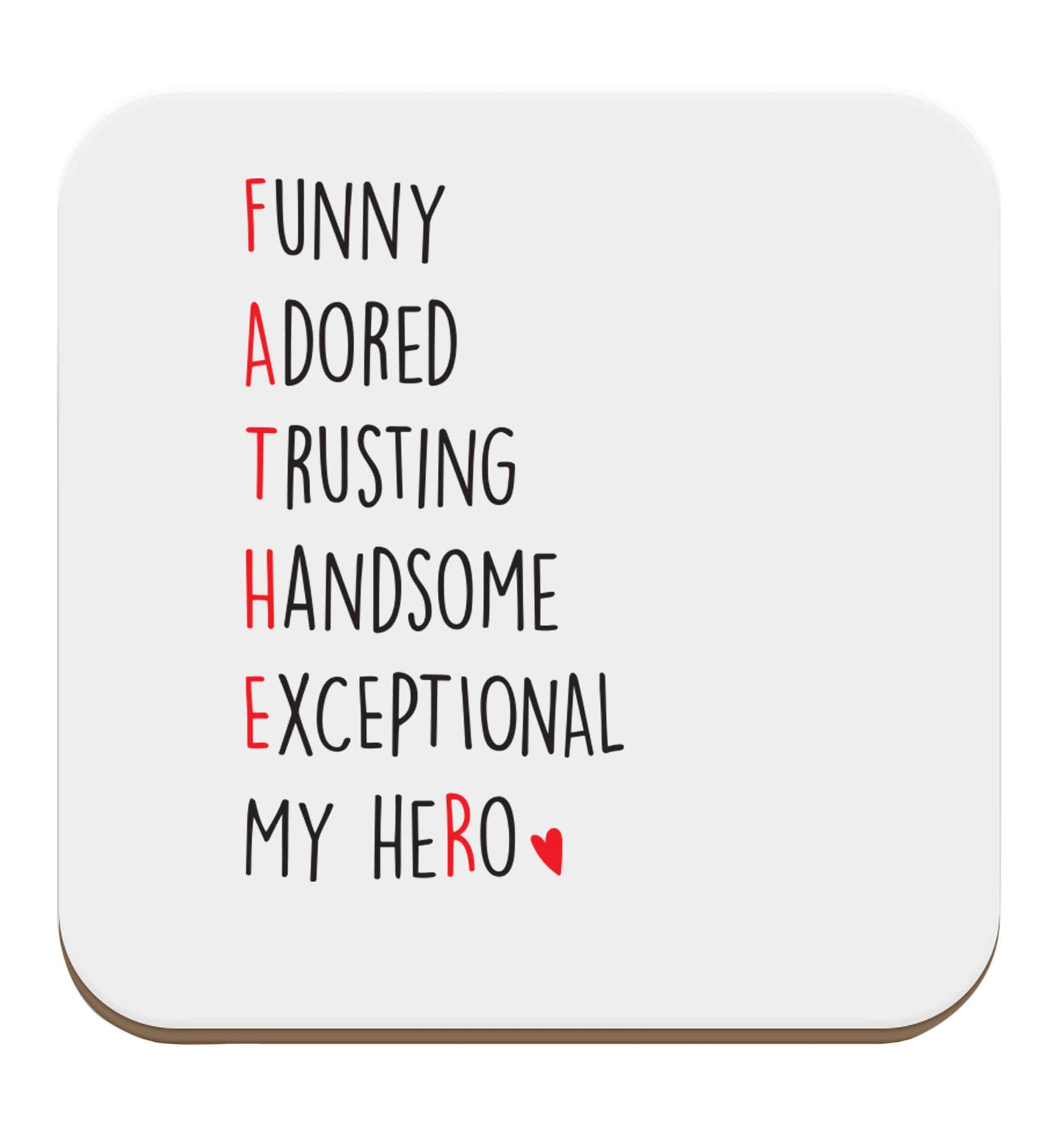 Father, funny adored trusting handsome exceptional my hero set of four coasters