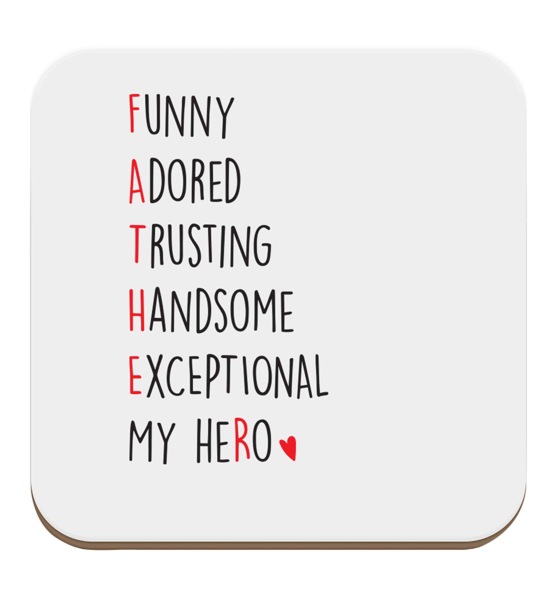 Father, funny adored trusting handsome exceptional my hero set of four coasters