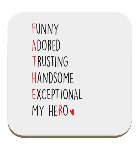 Father, funny adored trusting handsome exceptional my hero set of four coasters