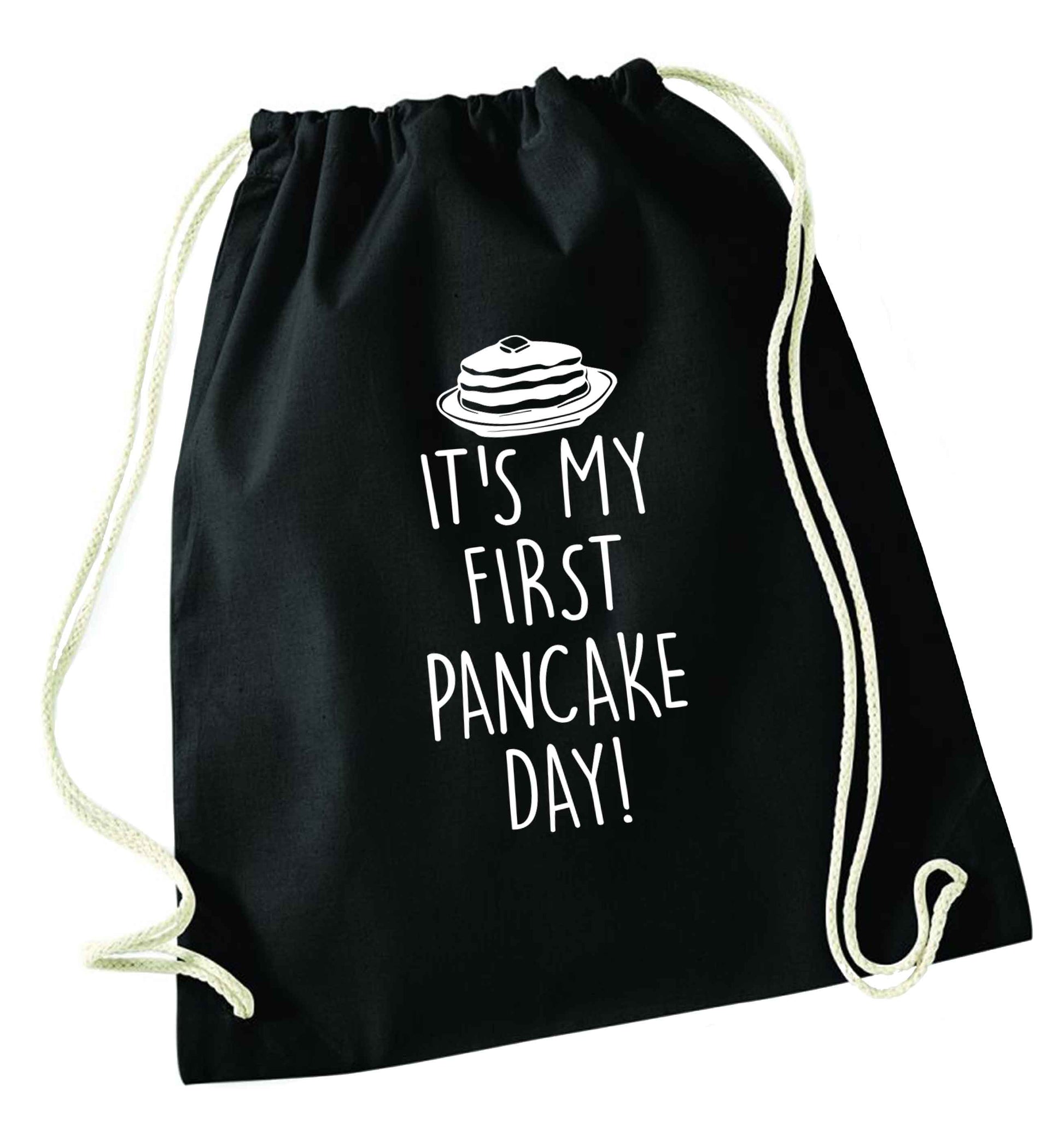 It's my first pancake day black drawstring bag