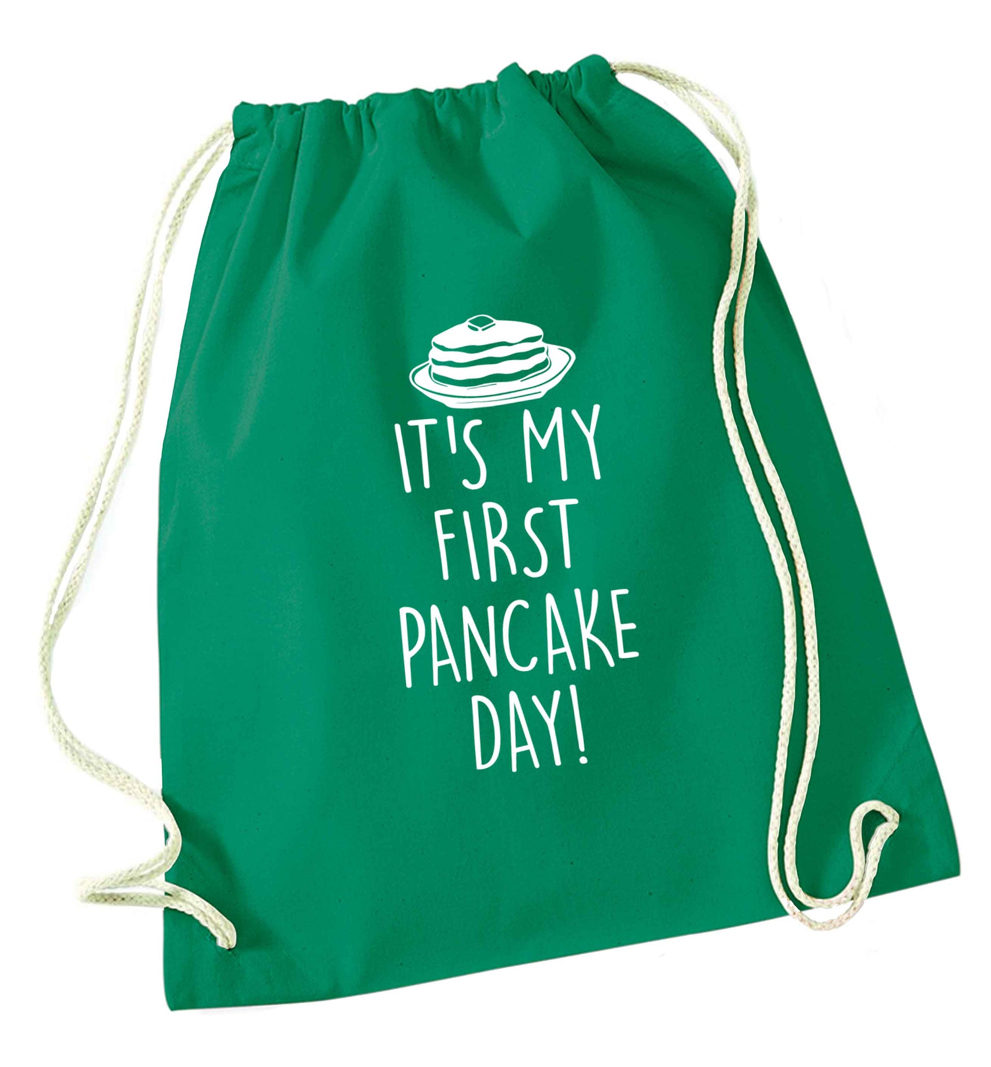 It's my first pancake day green drawstring bag