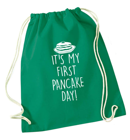 It's my first pancake day green drawstring bag