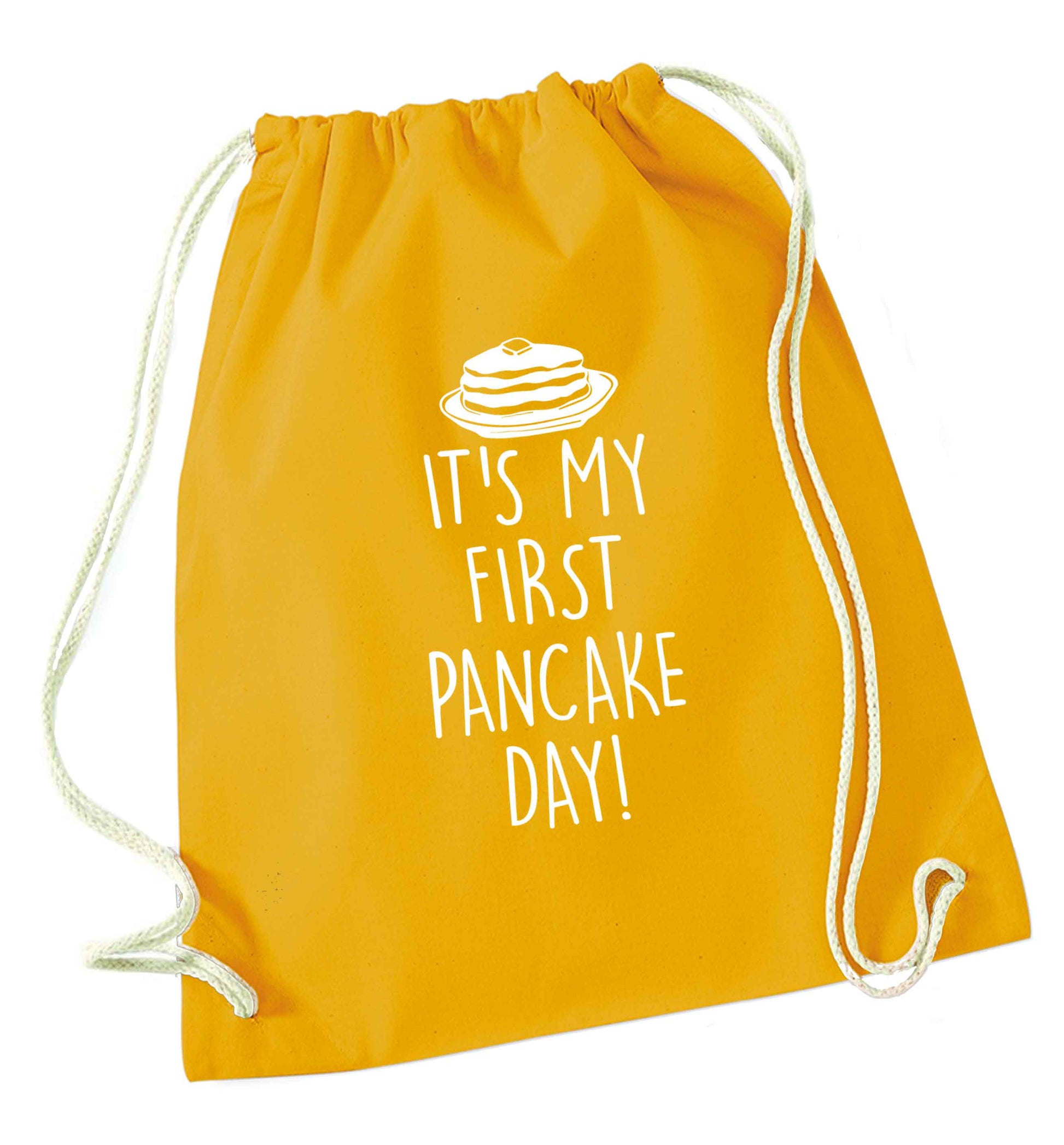 It's my first pancake day mustard drawstring bag