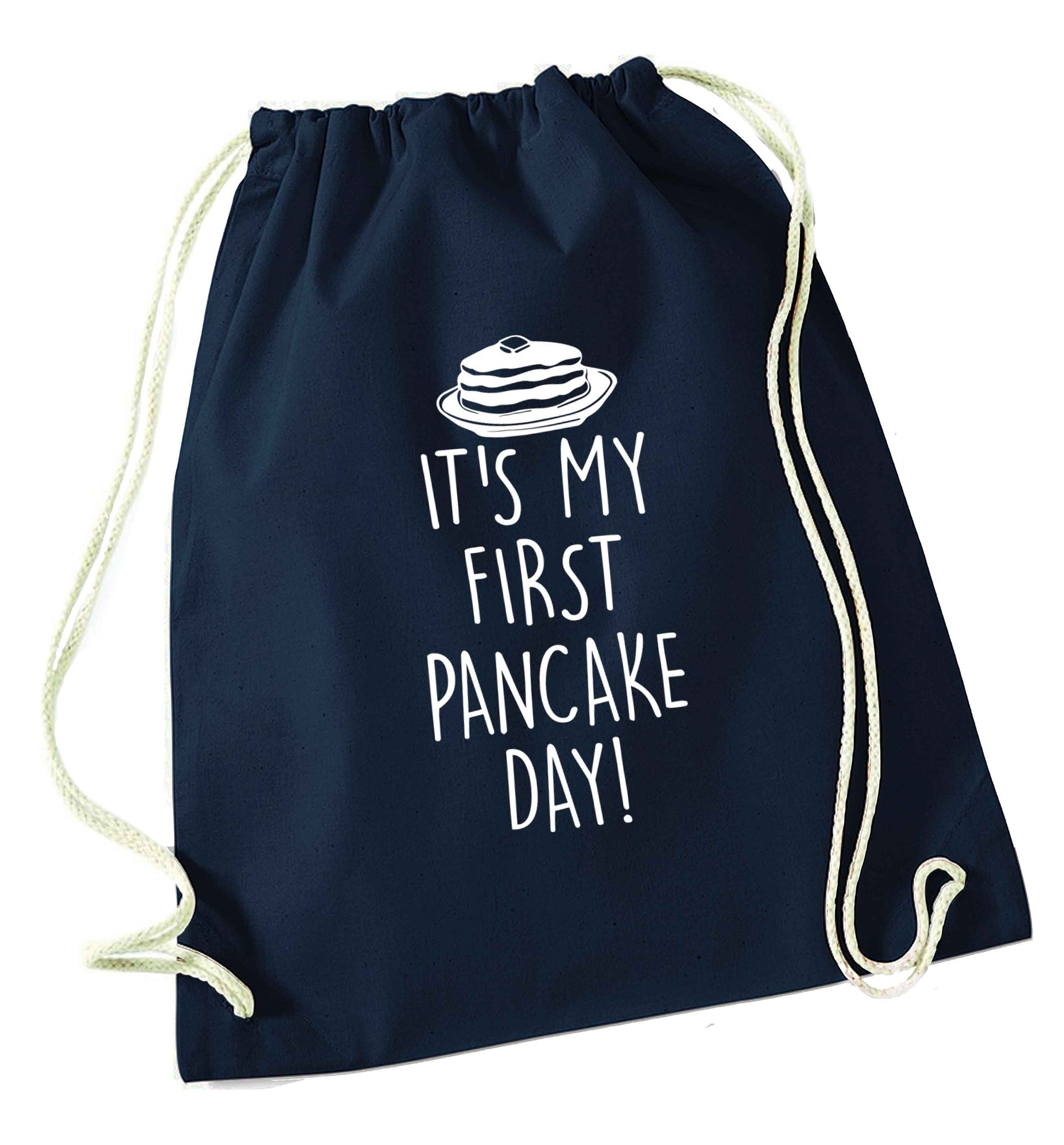 It's my first pancake day navy drawstring bag