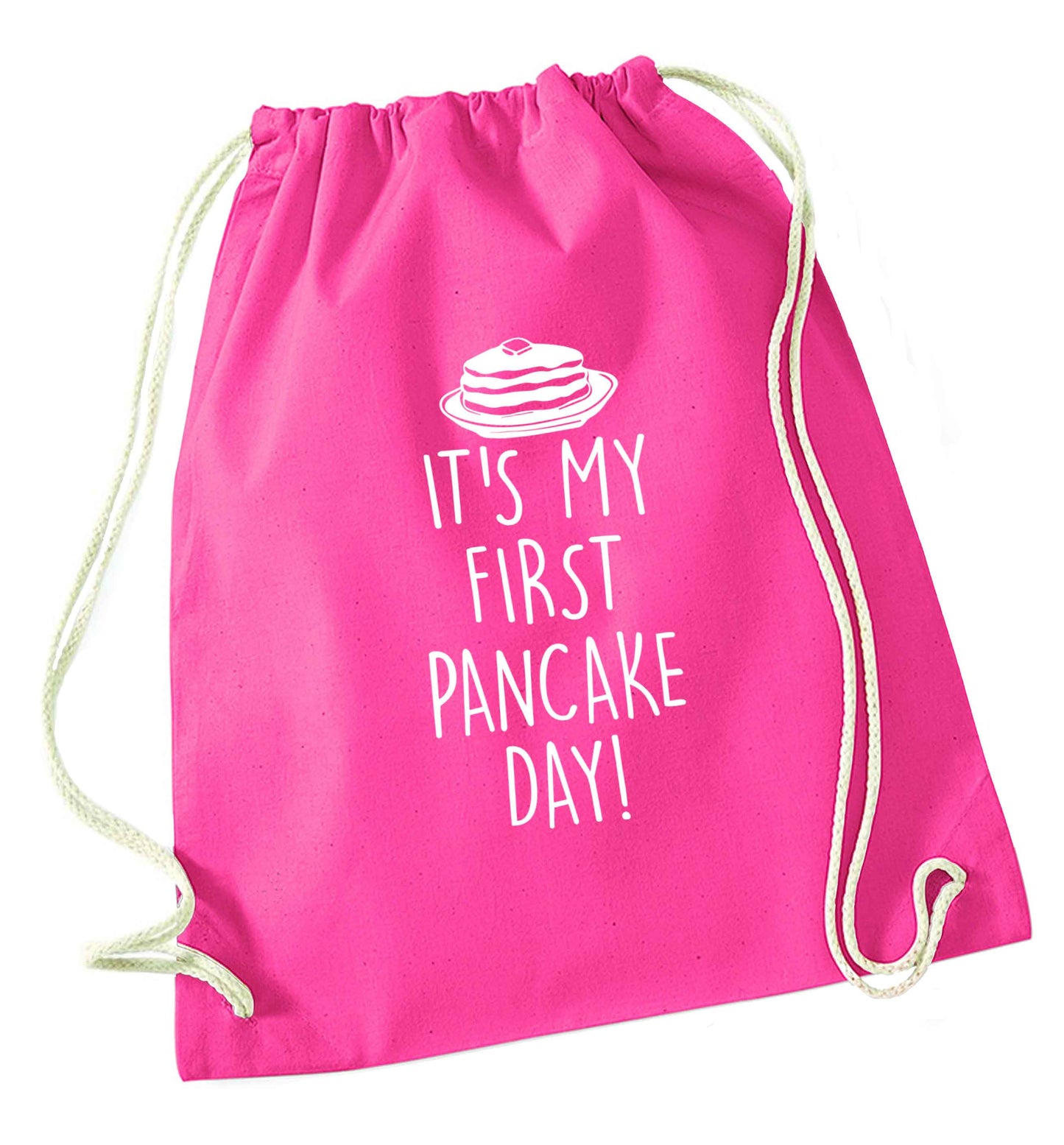 It's my first pancake day pink drawstring bag