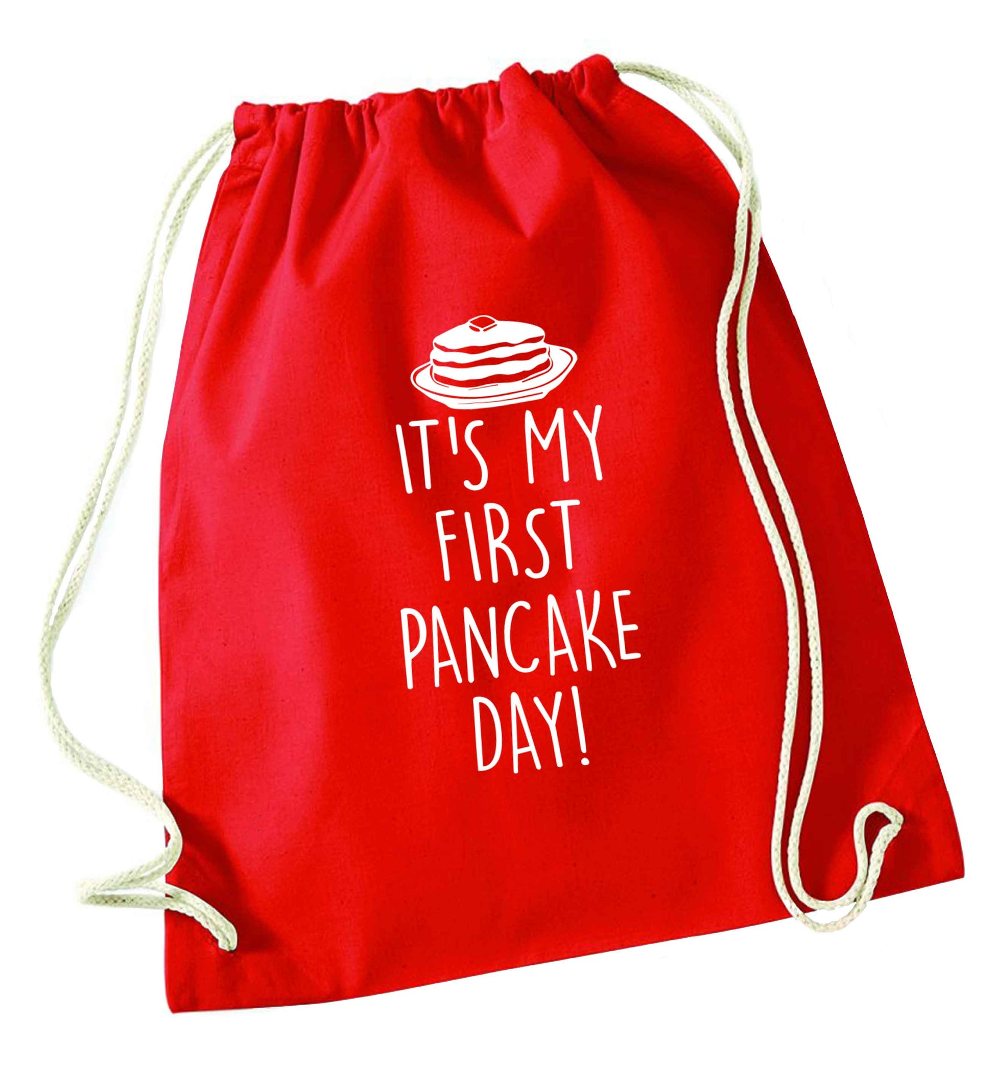 It's my first pancake day red drawstring bag 