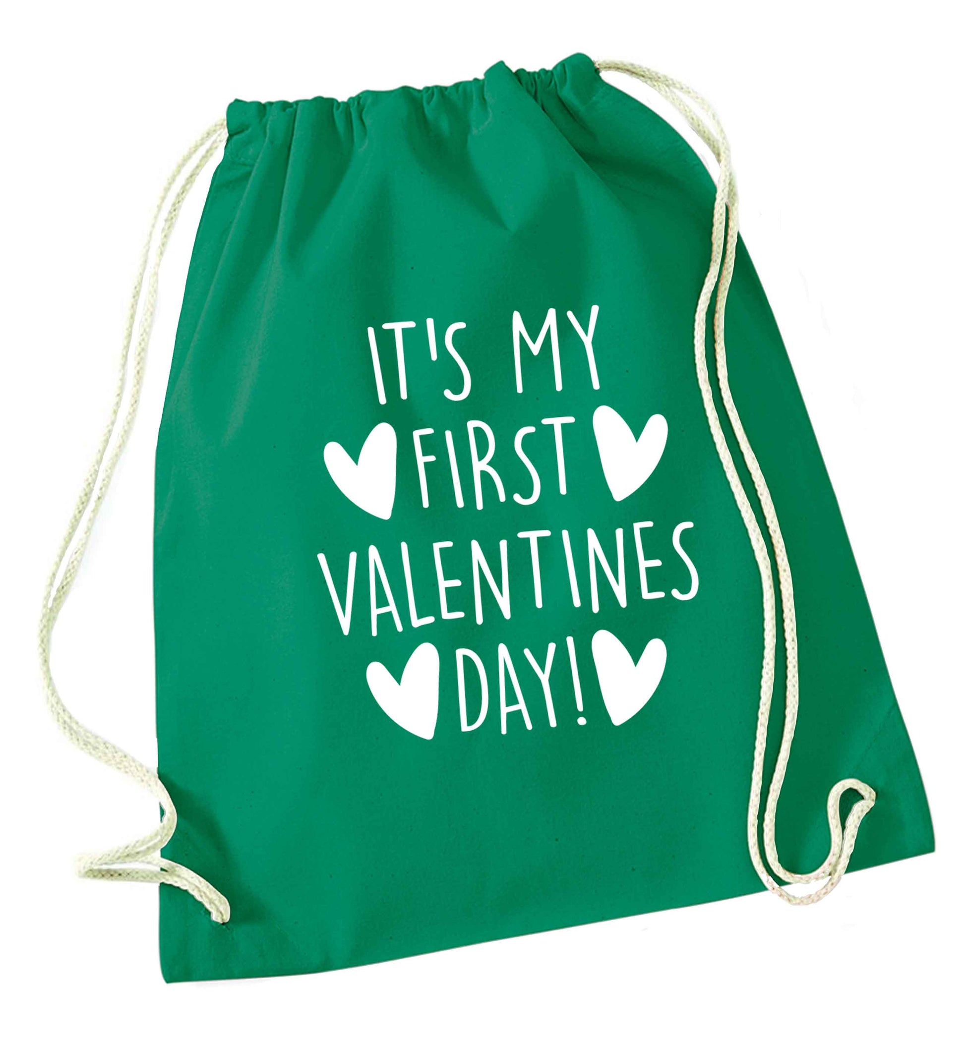 It's my first valentines day! green drawstring bag