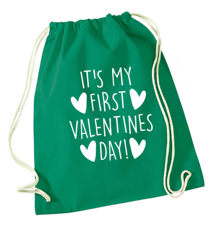It's my first valentines day! green drawstring bag