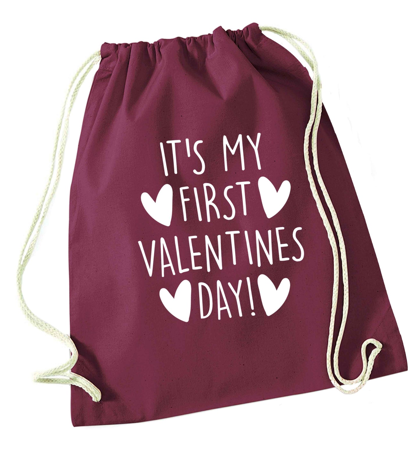 It's my first valentines day! maroon drawstring bag