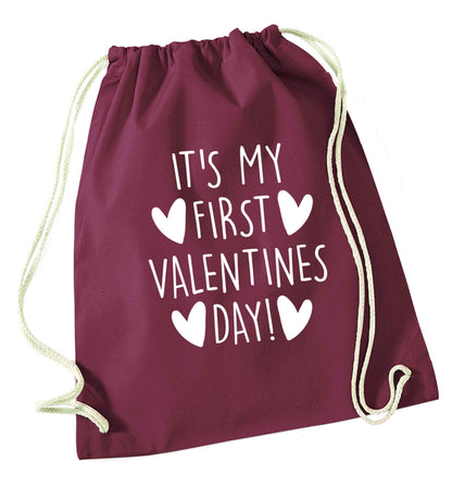 It's my first valentines day! maroon drawstring bag