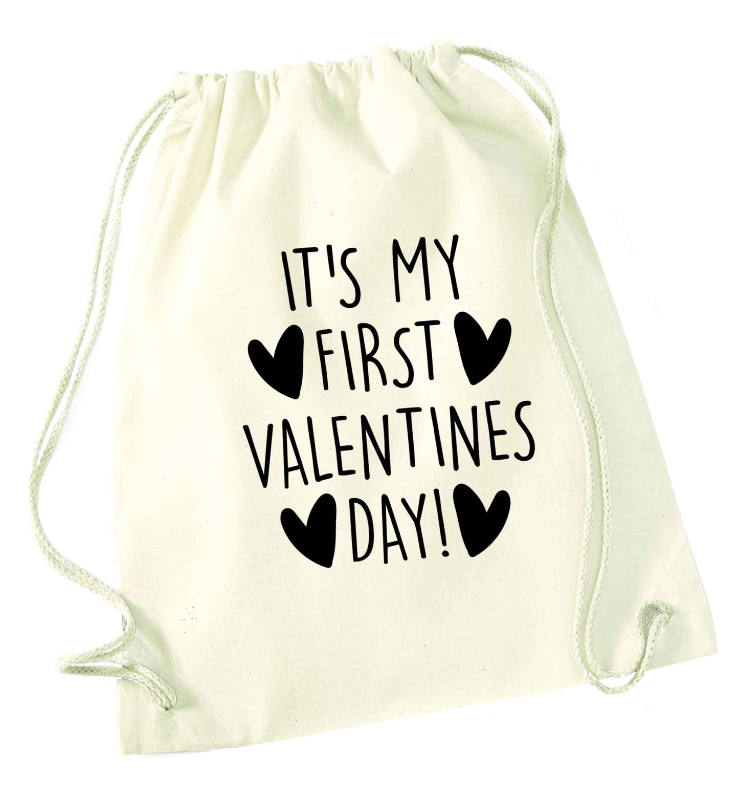 It's my first valentines day! natural drawstring bag