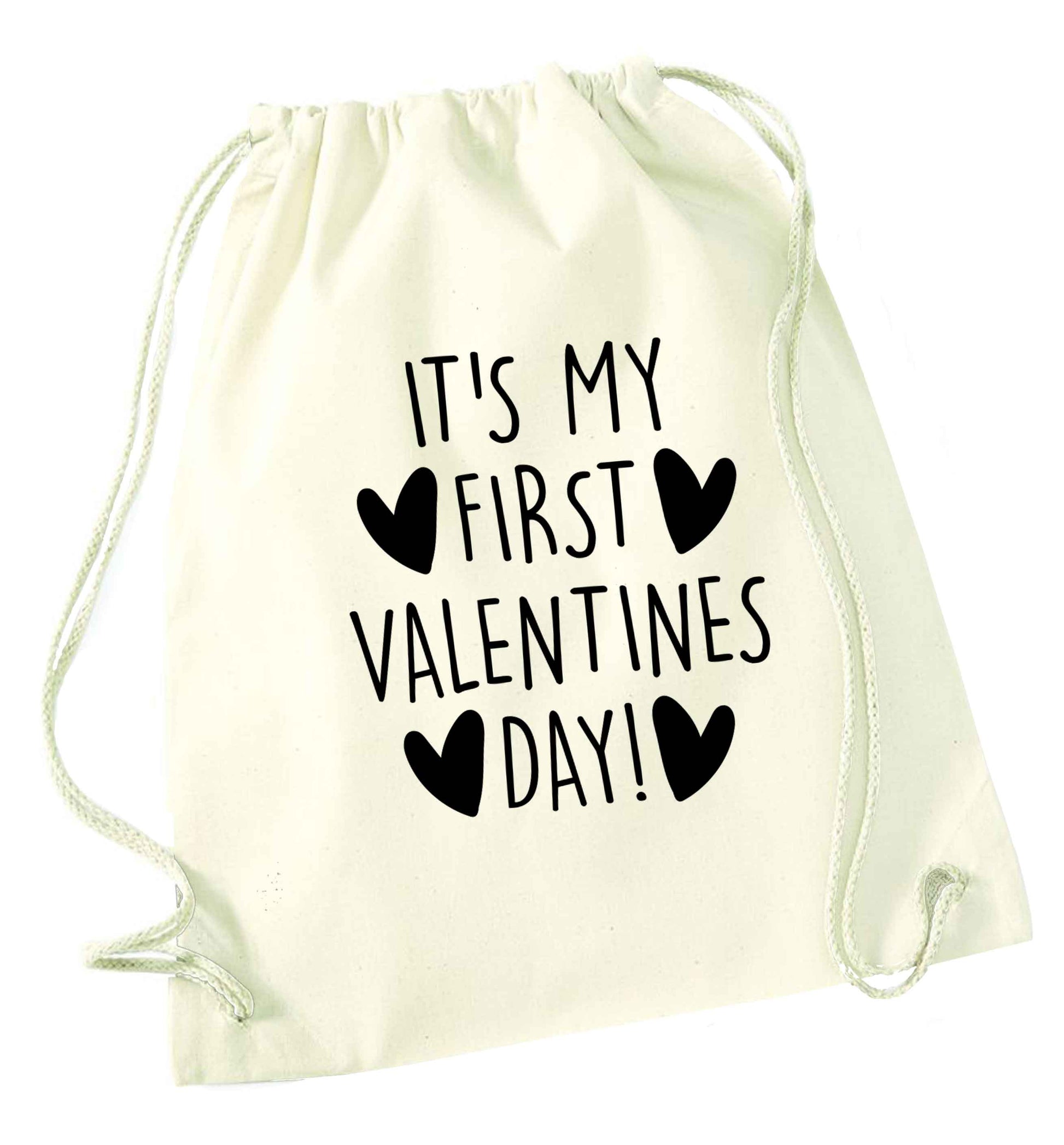 It's my first valentines day! natural drawstring bag