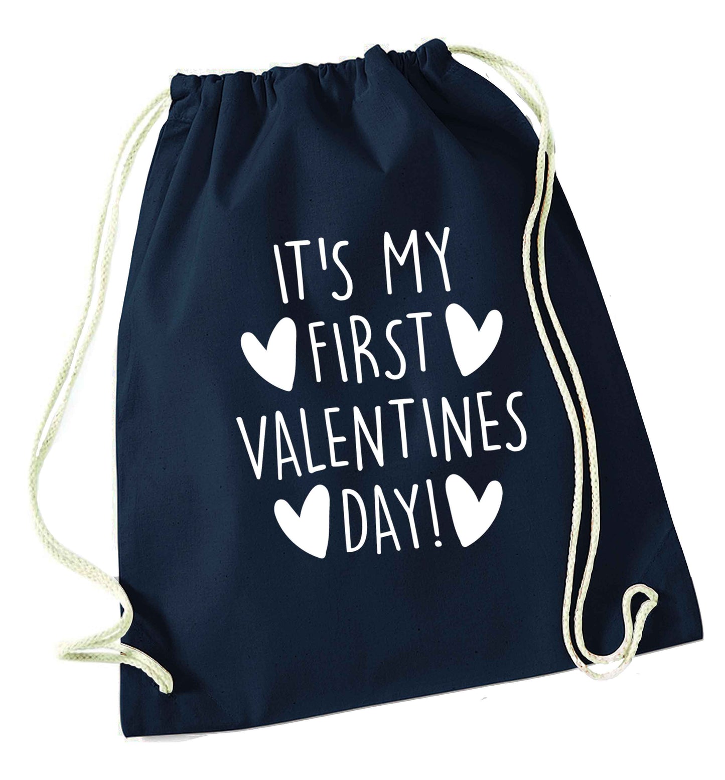 It's my first valentines day! navy drawstring bag