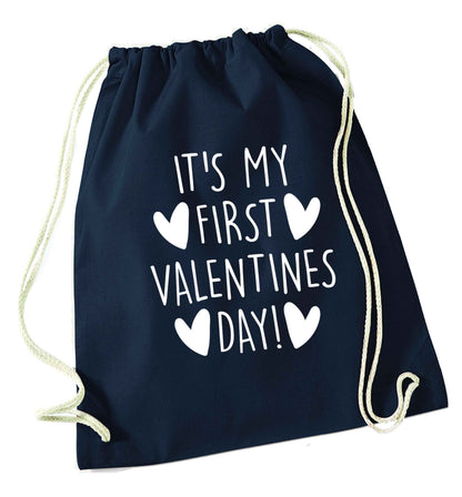 It's my first valentines day! navy drawstring bag