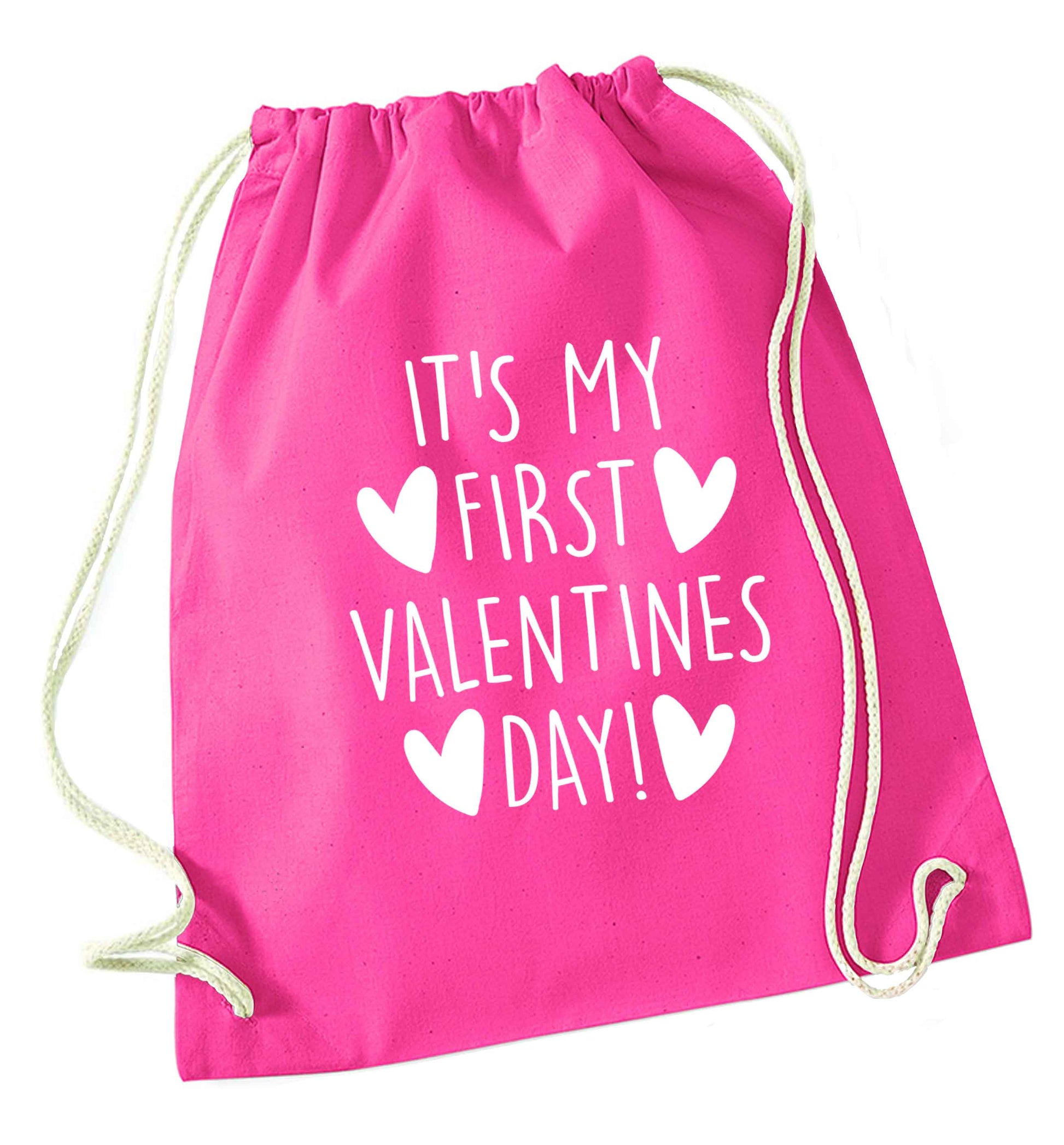 It's my first valentines day! pink drawstring bag