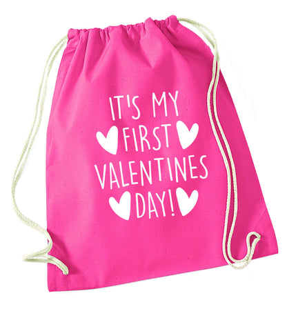 It's my first valentines day! pink drawstring bag