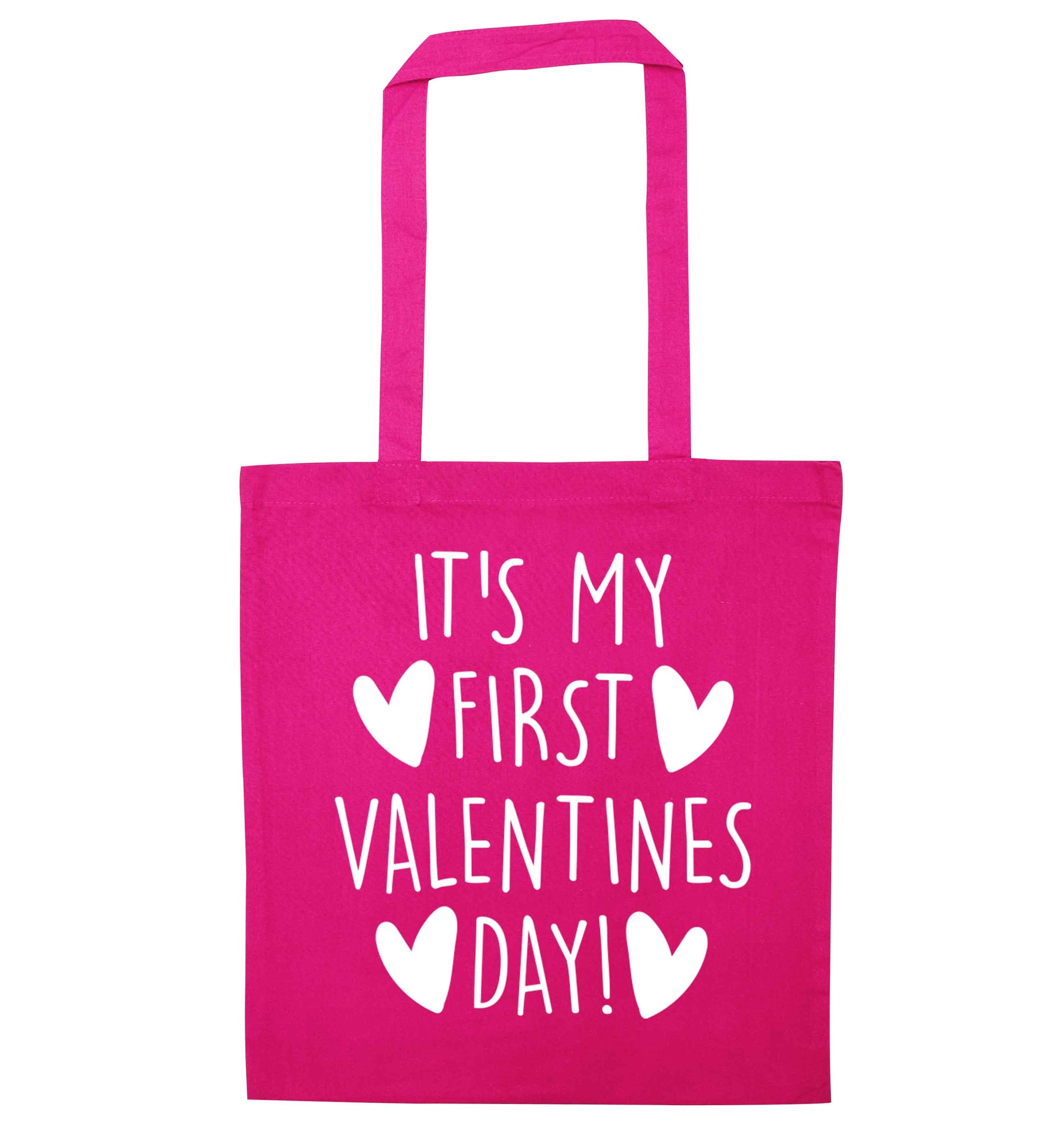 It's my first valentines day! pink tote bag