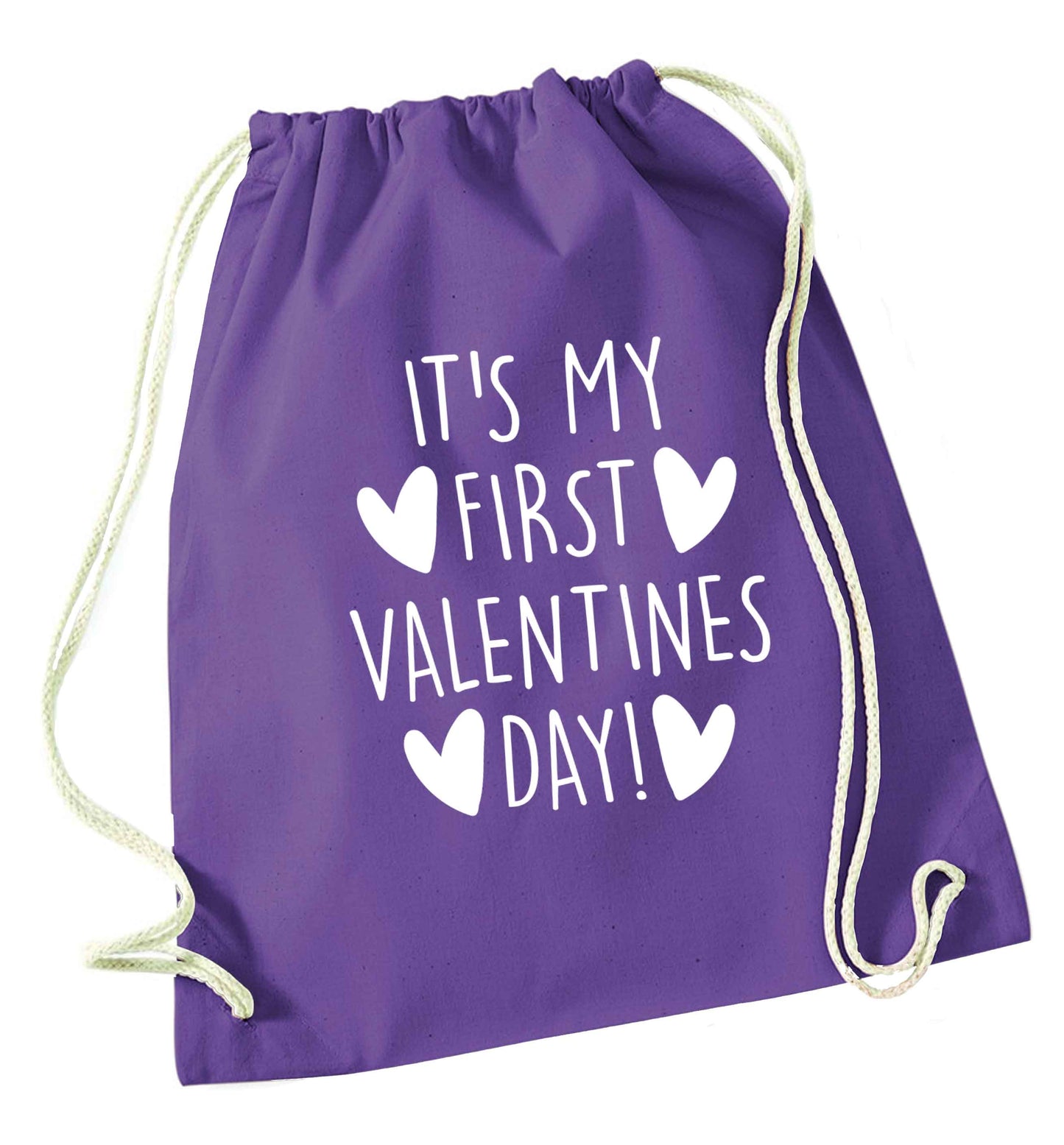 It's my first valentines day! purple drawstring bag