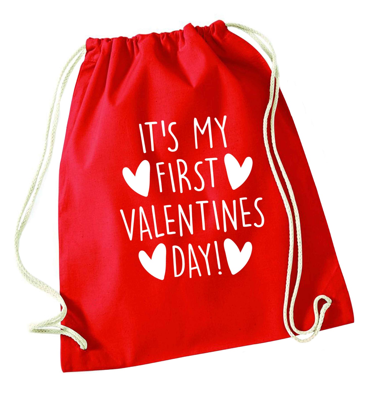 It's my first valentines day! red drawstring bag 