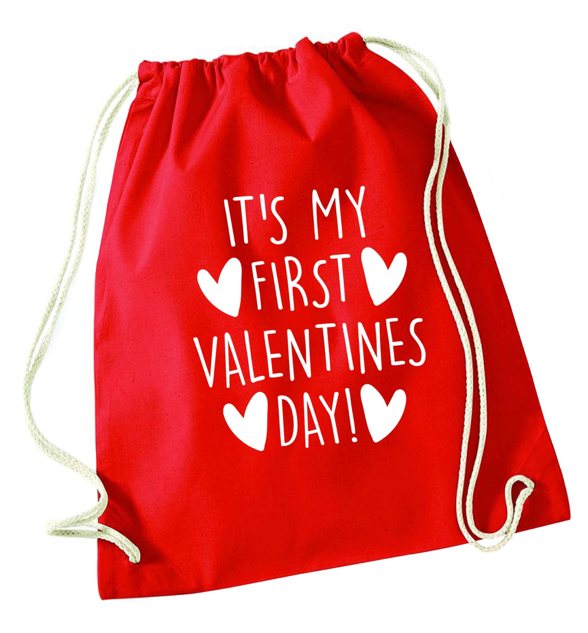 It's my first valentines day! red drawstring bag 
