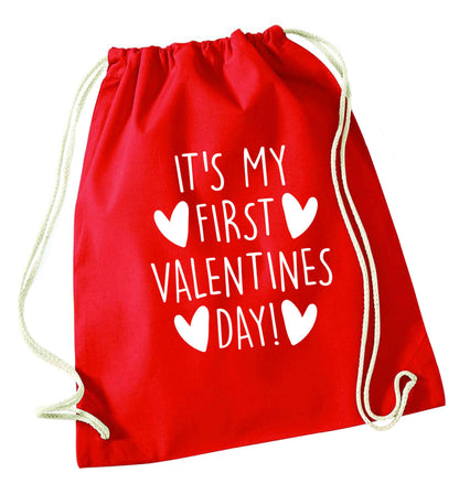 It's my first valentines day! red drawstring bag 