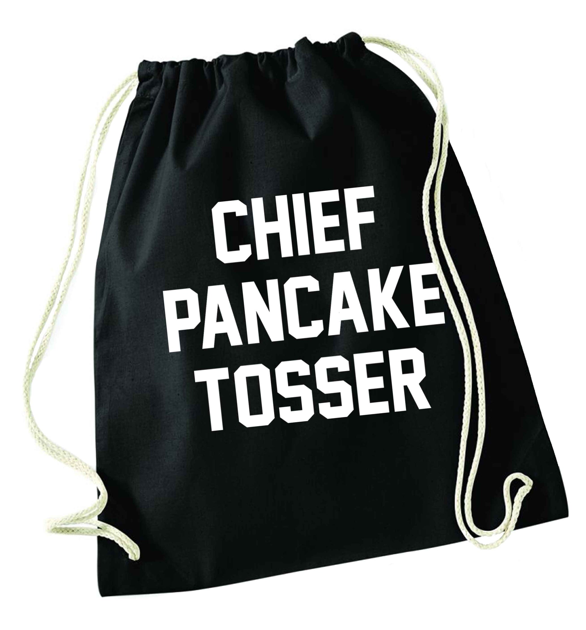 Chief pancake tosser black drawstring bag