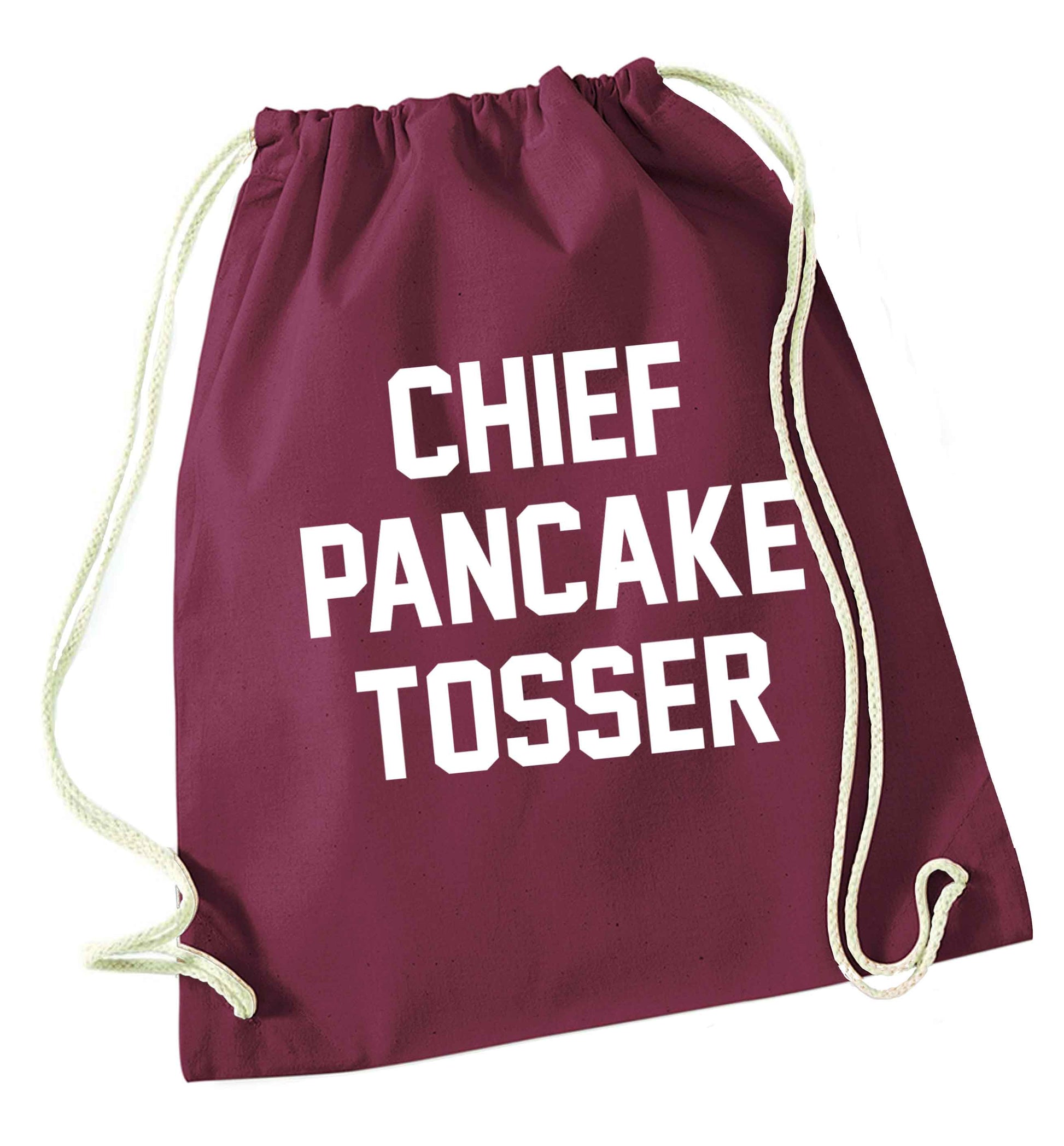 Chief pancake tosser maroon drawstring bag
