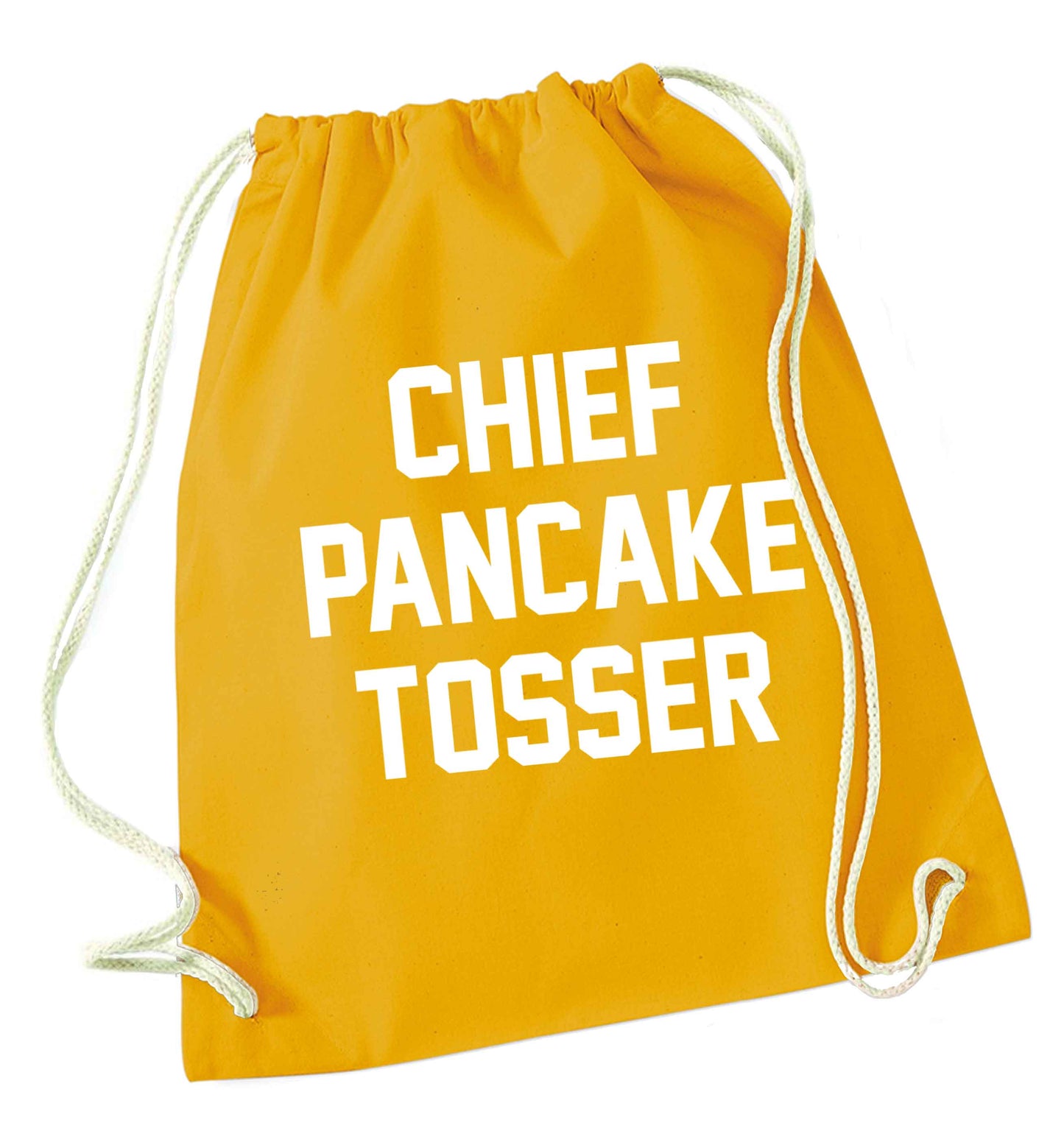 Chief pancake tosser mustard drawstring bag
