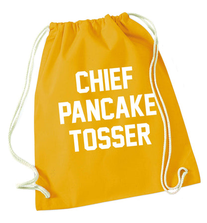 Chief pancake tosser mustard drawstring bag