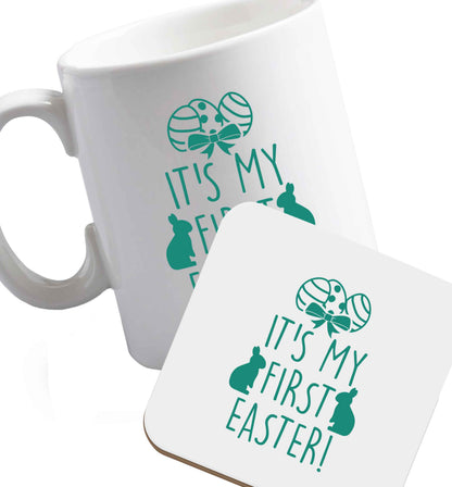 10 oz Favourite Type Pan Pancake ceramic mug and coaster set right handed