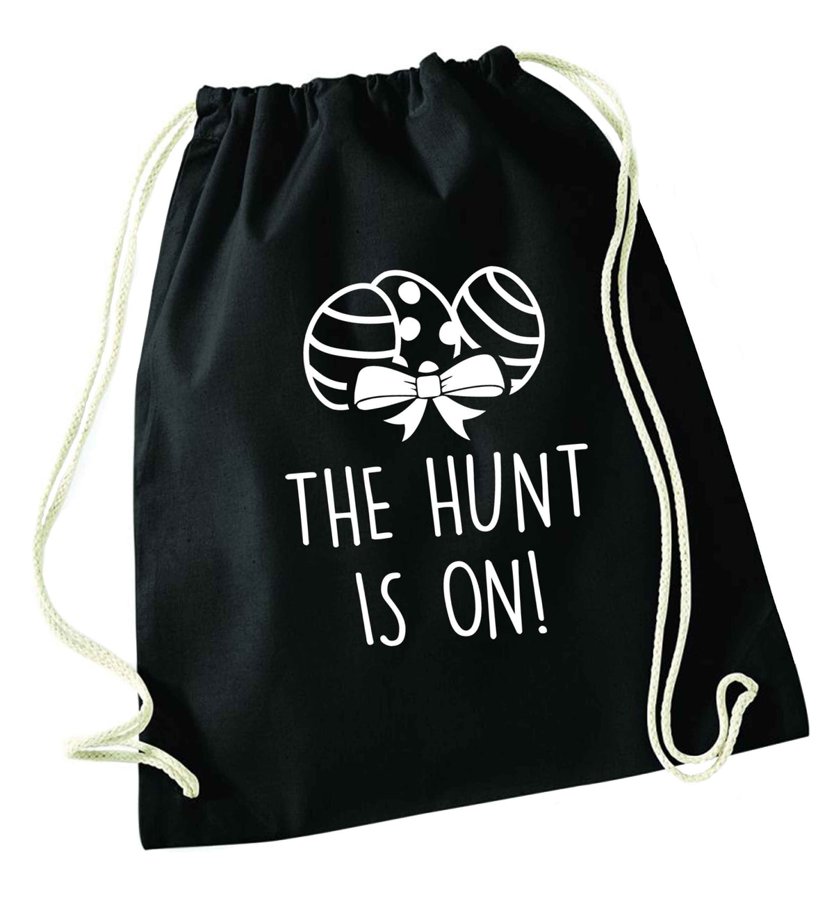The hunt is on black drawstring bag