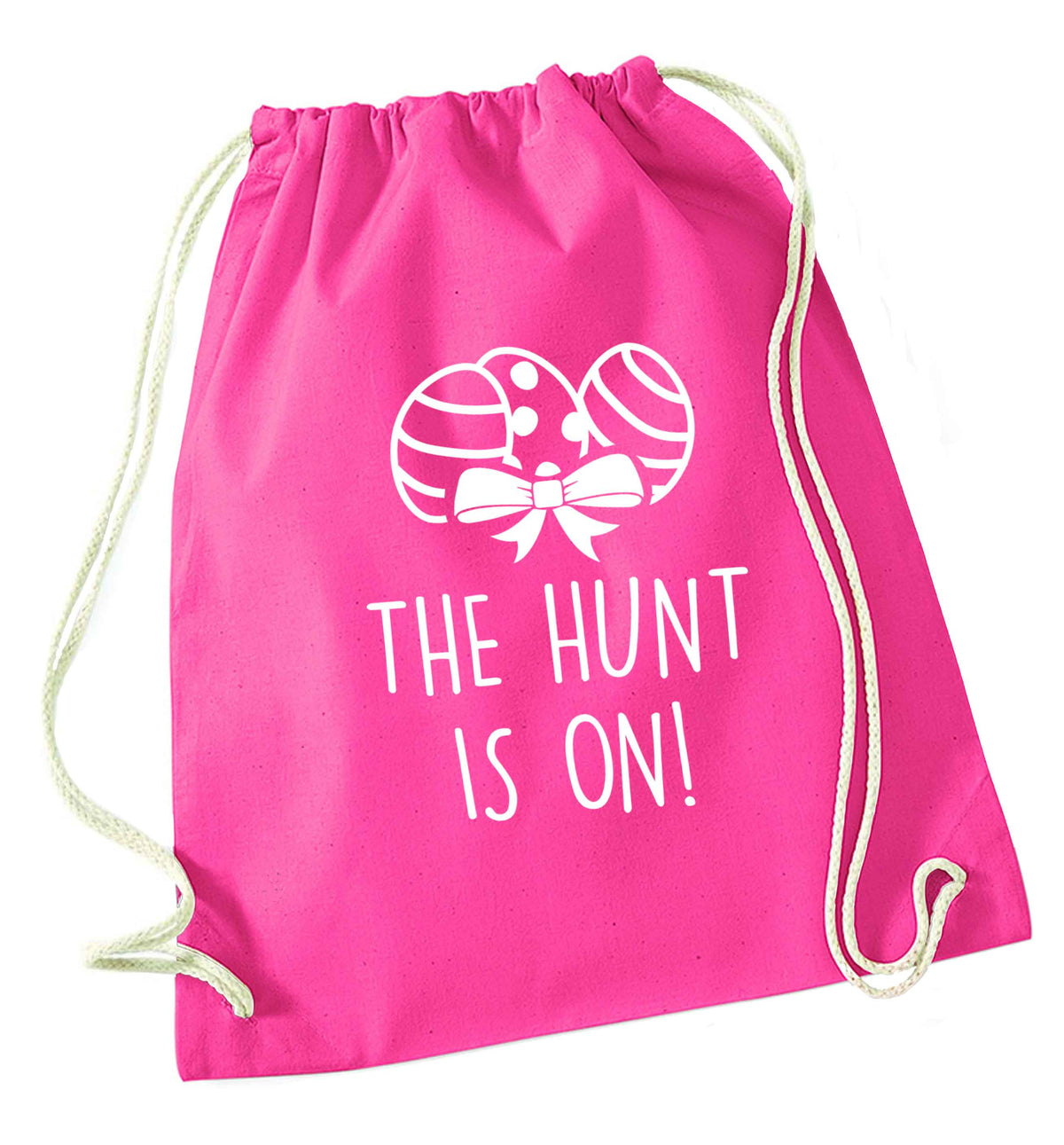The hunt is on pink drawstring bag