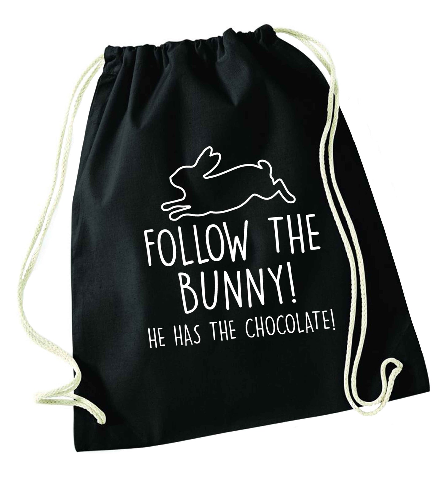 Follow the bunny! He has the chocolate black drawstring bag