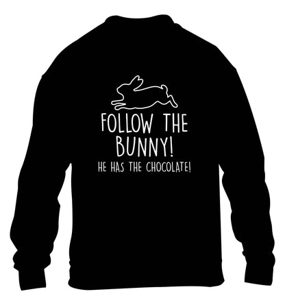 Follow the bunny! He has the chocolate children's black sweater 12-13 Years