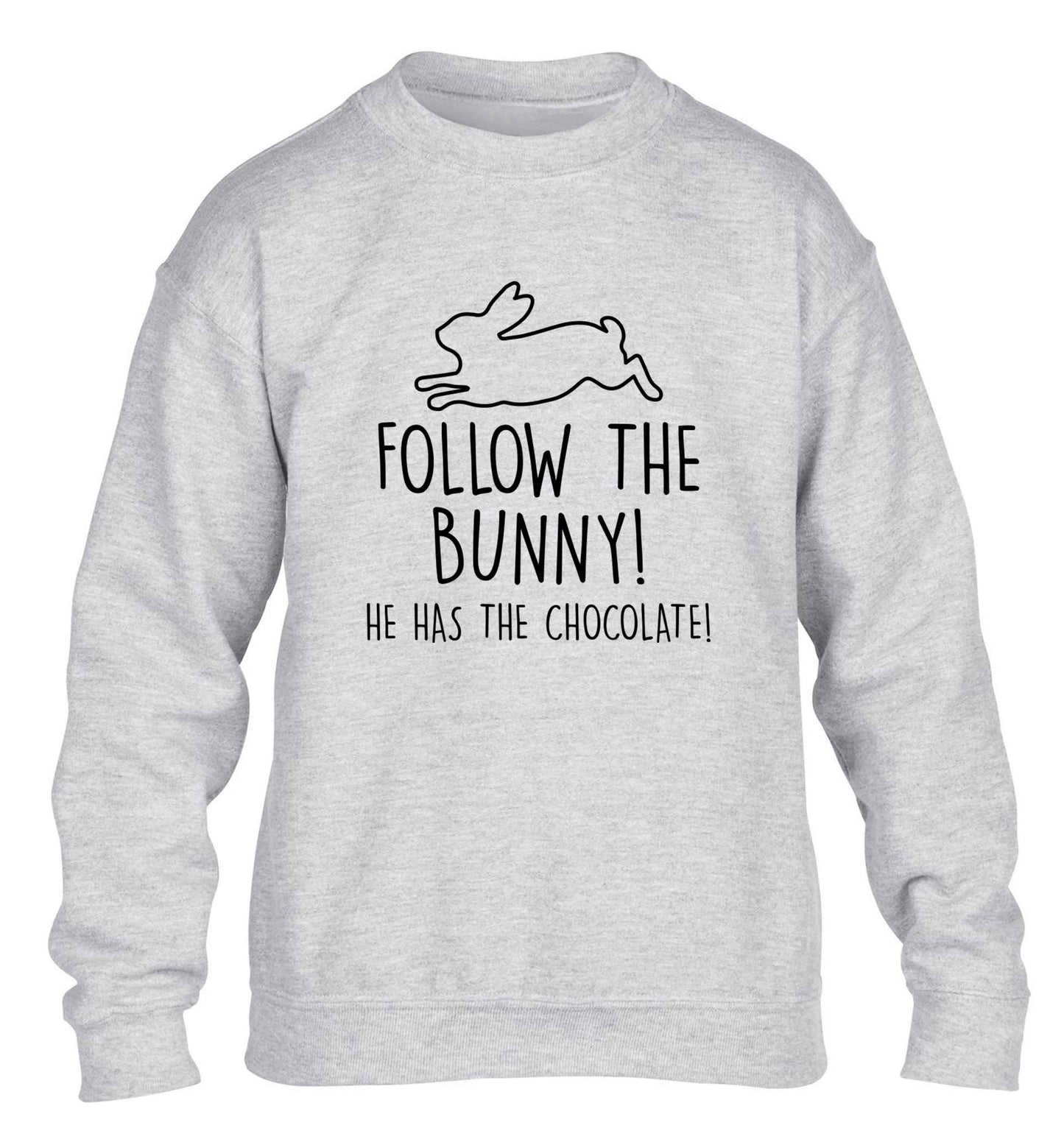 Follow the bunny! He has the chocolate children's grey sweater 12-13 Years