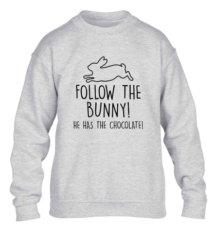 Follow the bunny! He has the chocolate children's grey sweater 12-13 Years
